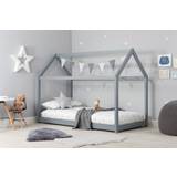 Children's House Bed Frame - 3ft Single 90cm - Solid Pine - Grey