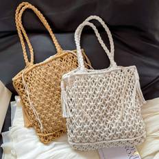 SHEIN Hollow Weave Net Bag Beach Tote Shopping Bag Casual Handbag For Women Drawstring Closure With Inner Pocket