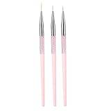 3Pcs Nail Art Brushes Fine Liner, Nail Art Dotting Liner Brush, Gel Nail Polish Pen, UV Gel Painting Pen Drawing Tool Set Rhinestone Handle (Pink)