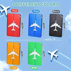 5pcs Aluminum Luggage Tag Set, Waterproof Luggage Tag, Simple Plane Pattern Tag, Luggage Tag With Steel Loop, Airplane Boarding Tag, Travel Carrying Identification Tag - Golden-5 Pcs