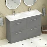 Marbella 1200mm Floor Standing Vanity Unit with 4-Drawer Indigo Grey Gloss Cabinet & Double Basin