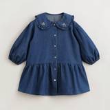 SHEIN Young Girls Sweet Embroidered Doll Collar Long Sleeve Denim Dress For Spring