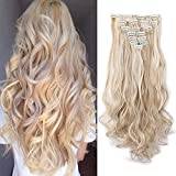 S-noilite 17-26 Inches(43-66cm) 8pcs Long Full Head Clip In Hair Extensions Extension Sexy Lady Fashion Choice 60 Colours (24 Inches-Curly, Sandy blonde & bleach blonde)