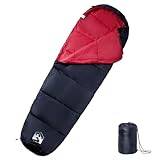 vidaXL Mummy Sleeping Bag for Camping/Hiking - 3-Season, Water-Resistant Polyester, Warm PP Fill, Comfortable Drawstring Hood, Dual-Zip, Black/Red