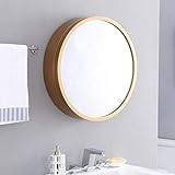 TEmkin Round Bathroom Vanity Mirror with Cabinet, Bathroom with Wall Storage Cabinet Makeup Mirror, Medicine Cabinet with Slow-Close Wooden Frame 3 Level (Brass Gold 70cm)