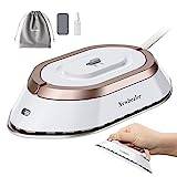 Newbealer Travel Iron - Mini Iron with Dual Voltage-220V/120V for Clothes, Portable Iron with Small Pouch for Global Travel, Quilting & Sewing, Gold