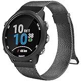 Mugust Compatible with Garmin Forerunner 245 Strap/Garmin Forerunner 245 Music Strap/Garmin Forerunner 645 Strap,Magnetic Clasp Stainless Steel mesh Replacement for Forerunner 245/645 (Black)