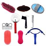 Lecxin Horse Grooming Kits, 10Pcs Horse Grooming Care Kit Equestrian Brush + Curry Comb + Sweat Scraper + Hoof Pick+ Itching, Horse Cleaning Tool Set