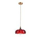 YHtech Glass Pendant Light Fixtures Lotus Lamp Shade and E27 Brass Socket Ceiling Lighting for Kitchen Bedroom (Red)
