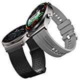 YABZOZ Bracelet Compatible with Huawei Watch GT2 Pro, Stainless Steel Metal Replacement Strap for Huawei Watch GT2 46 mm/Huawei Watch GT3 46 mm/Huawei Watch 3/3 Pro Bracelet (Black/Grey)