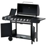 Outsunny 6+1 Burner Gas BBQ Grill Garden Barbecue with Wheels, Cabinet, black