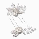 Claire's Matte Silver-Tone Floral Spray Hair Pins - 2 Pack