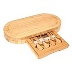 Woodluv Cheese board, Serving Tay, Cheese Board knife Gift set with 4 cheese knives, Charcuterie Serving Board,Serving Platter, Bamboo Oval Cheese servers, 41 X 20 X 5cm