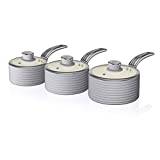 Swan Retro Set of 3 Non Stick Saucepans with Lid Induction Kitchen Cookware Grey by Swan