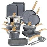 KITCHEN ACADEMY BETTER LIVING THROUGH COOKING PERFECTION Induction Cookware Set, 17 Pieces Grey Cooking Pans Set, Granite Non-Stick Pots and Pans Set