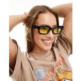 ASOS DESIGN square fashion glasses in black with yellow lens-Brown