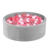 Grey Foam Ball Pit Soft Round Ball Pool 90x30cm w/ 200 Balls for Baby Toddler