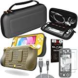 TECHGEAR Switch Lite Accessory Bundle - Case and Screen Protector for Nintendo Switch Lite, Hard Protective Carry Travel & Storage Case Cover, Ergo Grip Case, 2x Tempered Glass & 2m USB Cable [GREY]