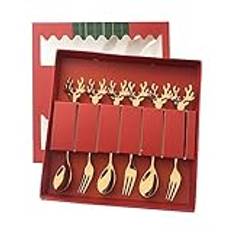 6 Pieces Stainless Steel Coffee Spoons Fruit Forks Christmas Series Dessert Spoons Forks Gift for Housewarming Friend Stainless Steel Dessert Spoons Mini