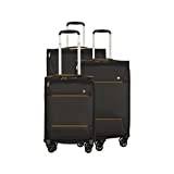 ANTLER Brixham Suitcase - Set of 3 | Black Cabin, Medium & Large | Lightweight Soft Shell Case for Travel & Holidays | Spinner Luggage with Expandable Zip, Pockets & TSA Lock