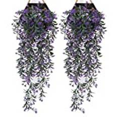 Eyand 2Pcs Artificial Hanging Plants - Purple Artificial wall plants, Fake Ivy Vine for Wall Home Porch Garden Wedding Garland Outside Hanging Decoration (No Basket)