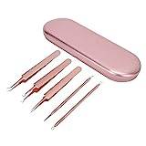 Tool Set Blackhead 5 Pieces Blackhead Removal Tool Stainless Steel Pimple Extractor Needle Storage Box Pore Cleaning Tools Needle Kit Skin Pore Cleaning(Rose Gold), Blackhead Remover Acne
