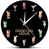 Printed Wall Clock 12 Inch Cocktail Hour Bar Menu Print Wall Clock For Kitchen Home Bar Happy Hour Man Pub Lounge Drinking Sign Decorative Wall Watch