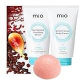 Cellulite Cream Firming bundle with Mio Get Waisted Stomach Sculpting Serum 125ml, Cellulite Firming Smooth Move Body Cream 125ml and Konjac Sponge by Deluxio Gifts