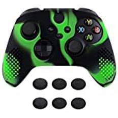 eXtremeRate PlayVital 3D Studded Edition Anti-Slip Silicone Cover Skin for Xbox Series X Controller, Soft Rubber Case Protector for Xbox Series S Controller with Black Thumb Grip Caps - Green & Black