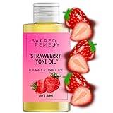 Strawberry Yoni Oil Potent, Hydrating, Moisturising Lotion Oil. 100% Natural & Vegan. Reduces Friction, Chaffing & Dryness. Balances PH Level & Fresh Scent with Vitamin E (30ml)
