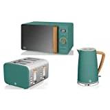 Swan Products Ltd Nordic Kitchen Set in Green Including 1.7L Jug Kettle, 4 Slice Toaster and 800W 20L Microwave. Scandinavian Design Matching Kitchen Electrical Set in Green