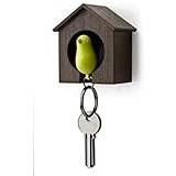 EOINSHOP Birdhouse Key Chain Key Holder Ring Bird Whistle Love Couple Keyring Flat (Color : Brown House-green Bird, Size : S)