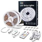 LED Strip Lights White, 10m Dimmable LED Light Strip with RF Remote, 600 Bright 6500K 2835 LEDs, Plug-in Adhesive LED Rope Lights with Timing Mode for Living Room Bedroom Kitchen Cabinet Mirror Decor