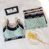8pcs Cotton Love Print Girls Underwear Cute Bralette & Boxers Casual Girls Soft Breathable Suitable For 12-16 Y - Green - one-size