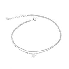 Sterling silver double layer star curb belcher chain anklet 19 - 22cm 8.7''