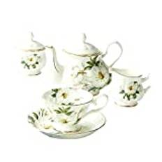Court style Teapot 21pcs Set Real Bone China Thermos Coffee Cup Set with Pot and Sugar Bowl and Cream Boat as Household Gift Floral