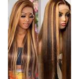 Highlight Ombre Honey Blonde Long Straight Lace Front Synthetic Hair Wig