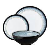 Denby - Halo Dinner Set For 4 - 12 Piece Ceramic Tableware Set - Dishwasher Microwave Safe Stoneware Crockery - Reactive Glaze, Black, Grey, White - 4 x Dinner Plate, 4 x Small Plate, 4 x Cereal Bowl