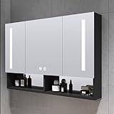 TZUFA Bathroom Cabinet Anti-fog Mirror, Storage Medicine Cabinet with LED Lighting, 100x68x10cm Waterproof Bathroom Furniture, Large Storage Space (Color : Schwarz, Size : 70