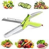 Upgraded Cutter Kitchen Scissors, 6 in 1 Smart Cutter with Built-in Cutting Board, Fast and Easy Manual Food Chopper, Multi-Function Vegetable Slicer for Picnics and Kitchen(Green)