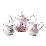YBK Tech Euro Style Strength Porcelain Tea Sets Coffee Pot Ceramic Teapot, Milk Jug and Sugar Bowl- Pink Roses