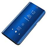 Jacyren Galaxy S10 Clear View Leather Case Cover, Galaxy S10 Mobile Phone Case Mirror Protective Flip Case Cover Stand Feature Protective Shell Case for Samsung Galaxy S10, blue,