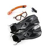 Two Bare Feet DiveSport Silicone Mask Dry Top Snorkel & F70 Fins Complete Diving Snorkel Set (M6231S+SN134S Orange, F70 S/M)