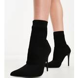 Public Desire Wide Fit Miraval heeled sock boots in black knit - Black - 6