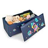 COSTWAY Kids Toy Storage Box, Upholstered Children Organizer Chest with Removable Lid, Handle and Adjustable Legs, Storage Ottoman Bench for Bedroom, Nursery, Playroom (Navy Blue)