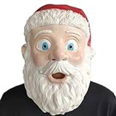 HDKEAN Santa Mask Breathable Cosplay Face Mask For Christmas Party Gift For Kids Old Man White Beard Red Cap Mask Santa Latex Mask For Adult