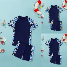 2 piece set boys breathable quick drying swimsuit short sleeved shorts summer