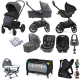 Joie Chrome DLX (i-Venture & Gemm Car Seat) Everything You Need Travel System Bundle with Carrycot & ISOFIX Base - Pavement