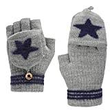 Winter Convertible Flip Top Mitten Gloves Kids Primary Students Knit Writing Five-pointed Star Half Fingerless Gloves with Flap Cover Cycling Running 5-10 Years Boys Girls Daily Use Warm Gloves