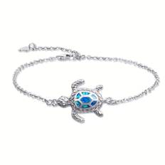 Ocean Styles Blue Opal Turtle Thin Chain Anklet For Women Daily Wear 1pc Ankle Bracelet